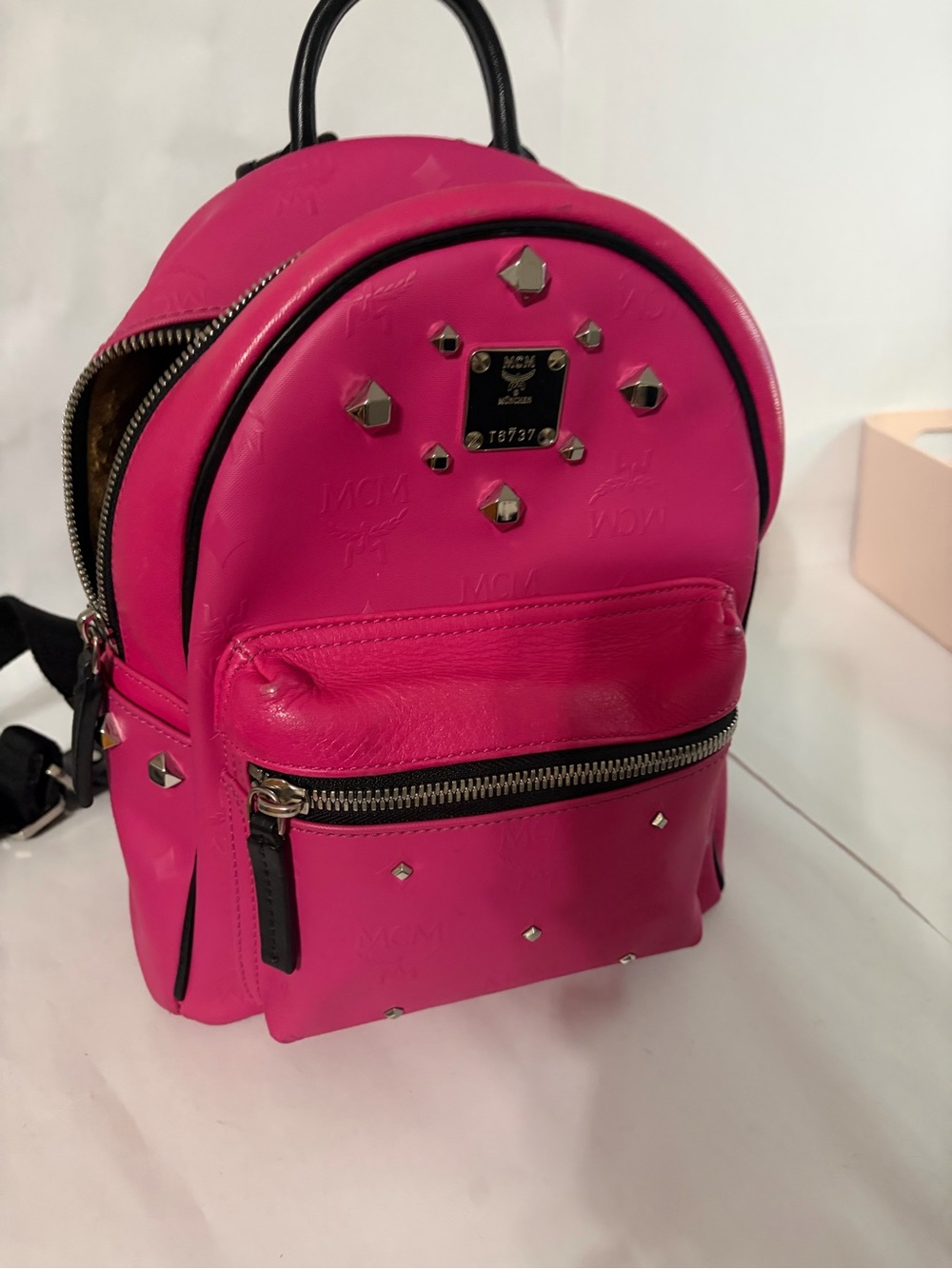 100% authentic MCM Pink Leather Studded Mini Backpack